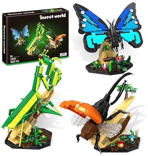 Animal Blocks Building, Set Di Giocattoli Da Costruzione 3 In 1, Farfalla Mantide Cavalletta Insetti Modelli Da Esposizione, Casa Decor, Bomboniere, Regalo Di Compleanno Per Adulti e Bambini Dai 6+