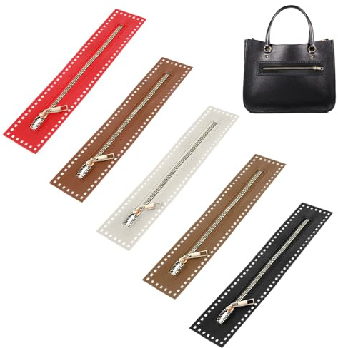 5 cremalleras de ganchillo con agujeros, cremalleras de 26,9 cm para bolsas y bolsos, cremalleras para bolsas de ganchillo, cremallera de cuero PU, negro, marrón, beige, rojo, caqui, para bricolaje