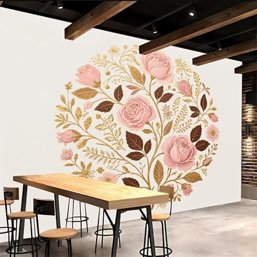 Sfondo Murale Xxl 300x210cm Fiori carta da parati tessuto non tessuto Oro D'epoca Decorazione 3D su tela pittorica, senza interruzioni, per la parete principale della casa