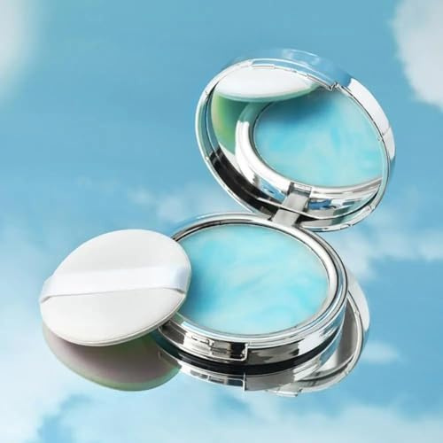 Polvo Gel Compacto Fijador de Maquillaje, Polvo Translúcido Sedoso, con Espejo Pequeño, Oil Control Face Pressed Powder, Polvos Faciales Oil Control (Azúl)