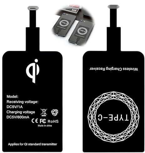 2 Pièces Récepteur de Charge sans Fil Qi USB C Ultra Fin 1 mm 5V/1A, Adaptateur Induction Téléphone, Chargeur à Induction pour Smartphones Compatible avec Samsung Nokia Huawei Google Pixel Android