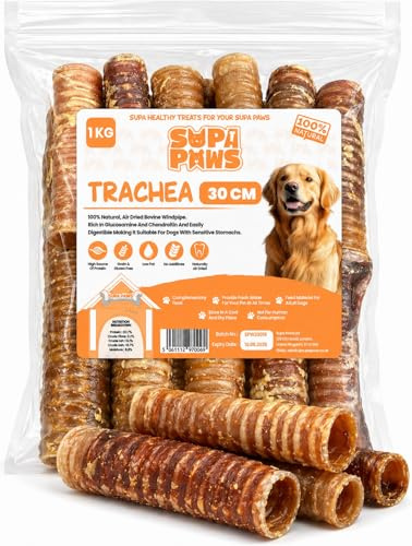 Supa Paws 12 Inches 1Kg Beef Trachea for Dog 30cm Windpipe 100% Natural Pet Treats Chews Air Dried Dog Snacks Sticks, Long-Lasting Healthy Dental Dog Chews 1 Kilo Large Beef Sticks