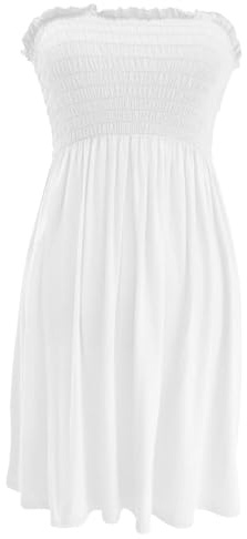 LUXE FASHION New Womens Ladies Sheering Top Strapless Bandeau Dress Top Jersey Ladies Plus Size Boobtube Top Dress UK 8-22 White