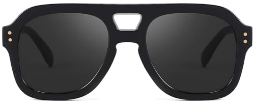 FEISEDY Vintage Pilot Sunglasses Double Bridge Women Men Large Square Thick Frame Trendy Eyewear UV400 B2846