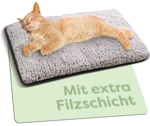 Knupis Self Heating Cat Bed - 60 x 45 cm - Soft & Cuddly Cat Blanket - Noise Dampening - Washable Cover - Non-Slip Underside (Grey)