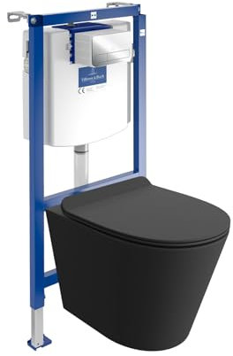 ViConnect H112 - Elemento da parete per WC da incasso con pannello di controllo + gancio a parete, per WC a parete Galve, colore nero, senza bordi, set completo | Cassetta di risciacquo da incasso |