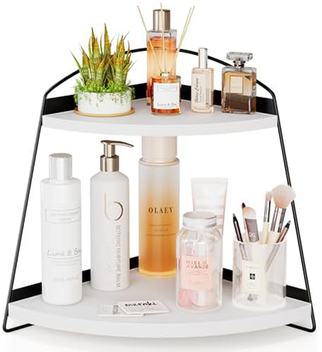 Puricon Organizador Esquina 2 Niveles，Estantería de Almacenamiento para Baño,Salón y Habitación,Organizador de Cosméticos,Perfumes y Aromas,Estante Multiusos Resistente a la Humedad- Blanco