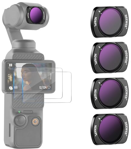 NEEWER Set Filtro Magnetici ND/PL Compatibile con DJI Osmo Pocket 3, 4pz Filtri ND8/PL ND16/PL ND32/PL ND64/PL con 2 Protezioni Touchscreen LCD, Vetro Ottico HD Multistrato Accessori/Telaio Alluminio