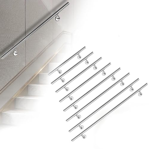 FIVMEN Pasamanos de acero inoxidable, pasamanos para escaleras, con soporte de pared y tapas finales, pasamanos de pared, escaleras para interiores y exteriores, 200 cm
