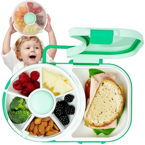 Snackspinnpaket för Barn med Lock, Multifunktionella Babysnackbehållare med Bärbar Boxsats, Säker Förseglad Snacksdispenser för Småbarn, Hem (GREEN)