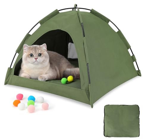 Hunde/Katzenzeltbett, Katzenzelt,Atmungsaktives, Waschbares Hundehaus Für Drinnen Und Draußen,Tragbares Hundehöhle/Katzen Höhle,Für Kätzchen,Welpen, Hasen,usw (Armeegrün, L)