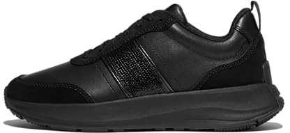 Fitflop F-Mode Flow - Tenis Planos de Gamuza y Cuero con Lentejuelas para Mujer, Todo Negro., 39 EU