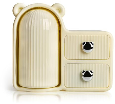 FoiiLiio Organizer Trucchi da Parete, Rotante 360° Porta Trucco Organizzatore, Grande Portatrucchi con 2 Cassetto e Coperchio, Porta Pennelli Make Up, Makeup Organiser per Bagno (Giallo Pallido)