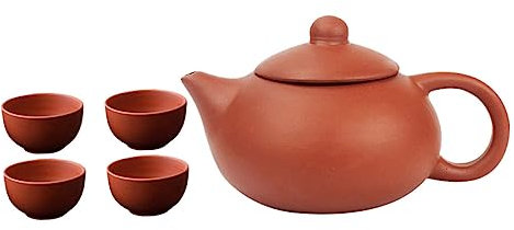 Cabilock Purple Clay Teapot Set with Strainer and 4 Porcelain Cups - Vintage Ceramic Loose Leaf Tea Infuser for Chinese Tea and Personal Use