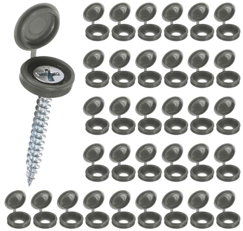 M METERXITY 100-Pack Plastic Hinged Screw Cover Caps, 5mm Shutter Screws with Caps, Fold Snap Washer Covers, Washer Flip Protection Covering M3 M4 M5 Screws Heads [Dark Gray]