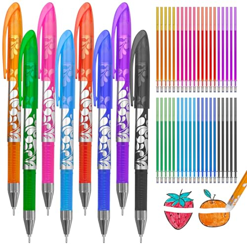 Jsdoin 8 Colours Eraser Pens, 0.5mm Ultra Fine Roller Ball Pens with Rubbers, Suitable for School, Office, Sketching and Painting