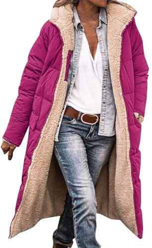 Yinguo Womens jacketWinter Jackets for Women UK Ladies Fashionable Longline Warm Winter Coat Double Faced Waterproof Coats Long Sleeve Hooded Down Jacket Warm up Outfitshot Pink XXL