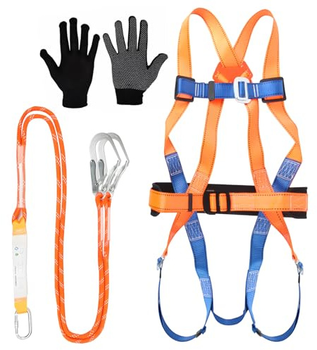 Vutlace Safety Harness Kits with Lanyard, Full Body Safety Fall Arrest Protection Harness, 5 Point Full Body Safety Harness With 2 Hook and 2 2m Lanyards, Rated to 100 kg