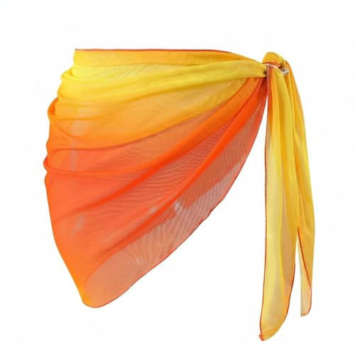 Falafoty Women's Sarong Beach Wrap Skirt, Sexy Beach Bikini Cover Up Short Bathing Swimsuit Wrap Skirt, Chiffon Gradient Sarong Beachwear Beach Shawl Top Scarf Short Skirt for Summer Holiday (Yellow)