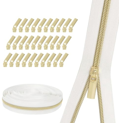 10 m Long Zip, Continuous Zip with Zip, Nylon Endless Zip, Zip Replacement with 30 Pieces Zips, Accessories for Bed Linen, Clothing, Bag