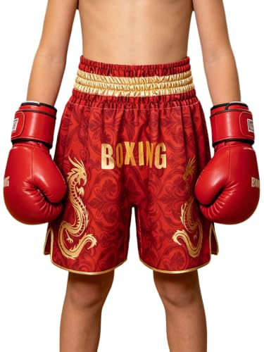 inlzdz Niño Shorts Combate MMA Calzoncillos Boxeo Traje Kickboxing Boxer Rojo 7-8 años