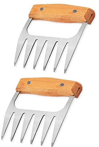 BBQ Meat Claws Best for Pulled Pork - Sturdy Wood Handle and Stainless Steel Barbeque Shredder Tool