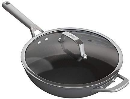 Ninja Foodi ZEROSTICK Wok de 28cm avec Couvercle en Verre, Durable, Antiadhésif, Aluminium Anodisé, Induction, Va au Lave-Vaisselle et au Four, Poignée en Inox, Gris C30928EU