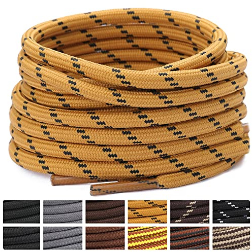 Stepace Lacets Ronds pour Bottes [2 Paires] Lacets Renforcés et Résistants pour Bottines, Chaussures de Randonnée, Chaussures de Travail Yellow Black-140(Dots)