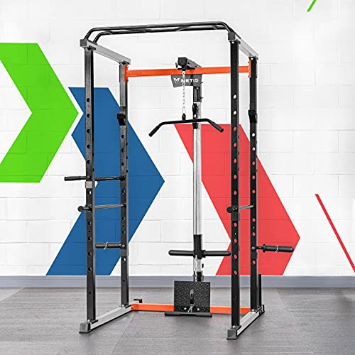 METIS Power Rack Kraftstation – Klimmzugstange & Dip-Station mit optionalem Latzug | Krafttraining | Power Cage Squat Rack Fitness Station | Fitnessgeräte für Zuhause (Käfig + Kabelzugsystem)