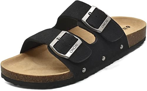 ONCAI Mules Femme Boucle Mules Et Sabots Femme Bout Ouvert Cuir Été Plates En Liège Sandales Noir Taille 39