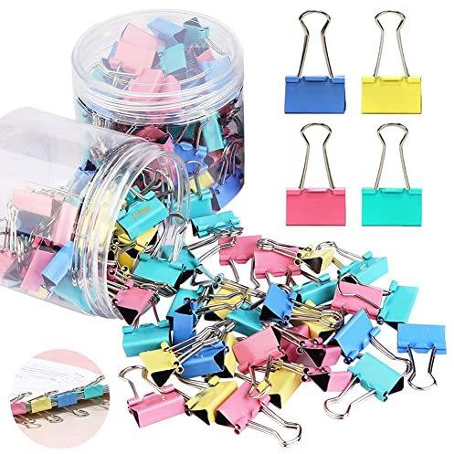 140 Pezzi Binder Clips 19mm Foldback Clips in metallo Doppio Fermacarte Clip 4 Colori