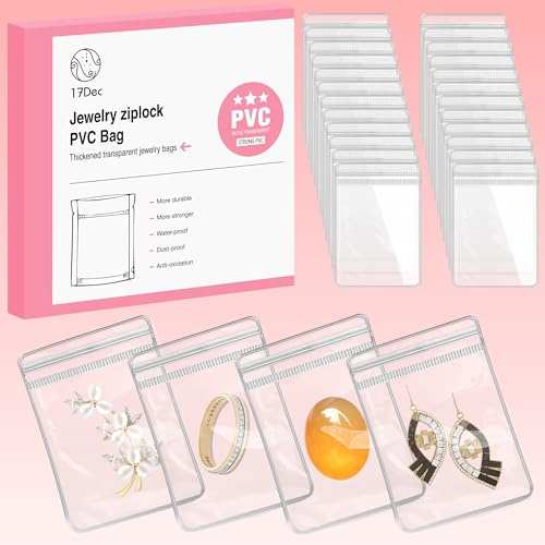 17Dec 100 Zippered Plastic Jewelry Bags,Small(2.36x3.15),Thicker PVC Anti-Tarnish Jewelry Bags Clear Plastic for Gold,Silver,Collectibles,Jewelry Packaging for Business,Travel,Organizing