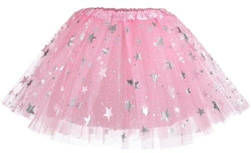 PLIKSUVER Tüllrock Kinder Mädchen Röcke Tutu Prinzessin Ballettrock Minirock Tanzkleid für Karneval Geburtstag Halloween Party 3-8 Jahre (Rosa)