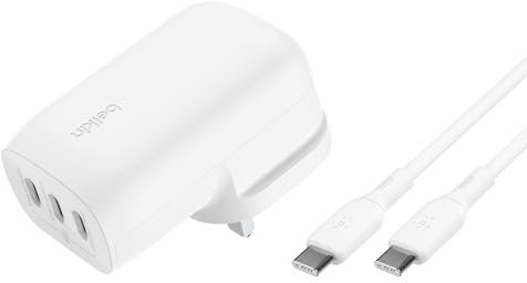 Belkin BoostCharge 3-Port USB-C Wall Charger with PPS 67W, PD 3.1 Enabled Fast Charging - iPhone 17, Air, Samsung Galaxy S25, Pixel 10, iPad, AirPods, Tablet, etc, USB-C to Type C cable included