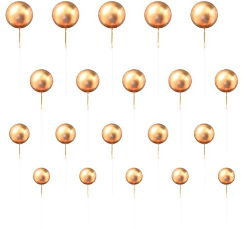 JIHUOO 20 Pcs Ball Cake Toppers Mini Balloon Cake Decoration Toppers Cupcake Topper Ball Cake Picks Cake Topper Balls Decorations for Wedding Birthday Cake Golden