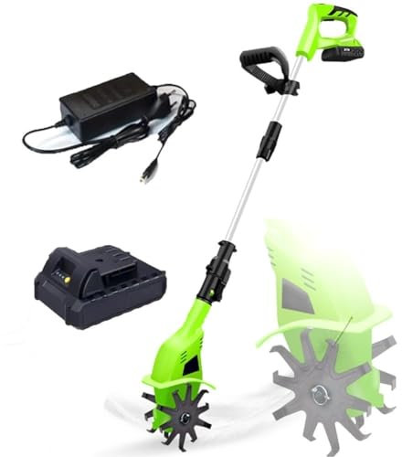 Motozappa da giardino a batteria, Motozappa elettrica da giardino, Motozappa a batteria con batteria da 4000 mAh e caricabatterie, larghezza di lavorazione 10 cm, profondità di lavoro 25 cm