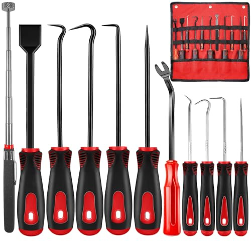XQX 15-Piece Precision Pick Hook Set with Scraper and Magnetic Retractable Tool for Removal of Automotive Electronic Repair Hose Gaskets Manual Pickup Tool