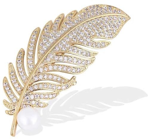 JJiaoLinin Broche, Plume Rétro Broche, Broche en Strass, Décoratif Broche pour Femme, épinglette DéLicate à la Mode, pour Chapeau, Sac, Mariage, Anniversaire, Robe élégante（Or）
