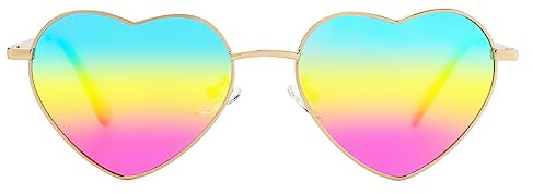 Kids Polarized Heart Shape Sunglasses for Toddler Girls Age 3-10, Cute Lovely Style Metal Frame UV400 Protection Sun Glasses (Gold/Rainbow Mirror)