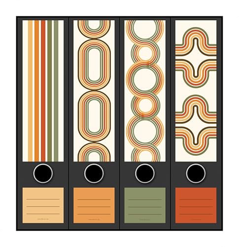 4er Set breite Ordnerrücken Retro Pattern File Art Tapete Ordner Etiketten Deko AJ 2401
