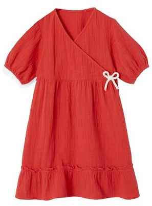 Vertbaudet Mädchen Volantkleid mit Wickelausschnitt rot 116