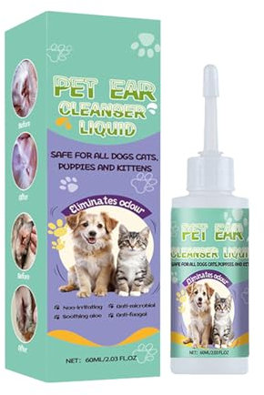 Ohrenreiniger für Hunde und Katzen, lindert Ohrenentzündungen, Ohrenschmalz und Geruch, 60 ml, Reiniger für Hunde, Ohrenreiniger-Set für Hunde, Fingertücher für Hundeohren und KzQ833 (White, 60ml)