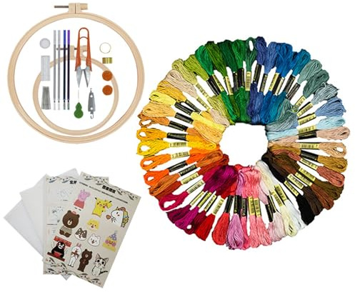 OYIWINMI Kit de bordado con instrucciones (idioma español no garantizado), juego de bordado para adultos con 100 colores de hilo de bordar y 2 bastidores de bordado, juego de bordado para adultos para