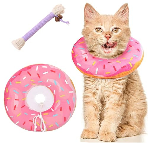 MLPKOI Kattkonkrage mjuk & Ccat leksaker, justerbar mjuk bomull katt återhämtning halsband och koner, kon för hundar, sött och säkert nackskydd för katter kattungar valpar efter operation (S, rosa)