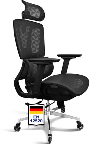 MELOKEA Silla Ergonomica de Escritorio, Reposabrazos 4D, Asiento Regulable en Profundidad, Ruedas de Goma, Inclinación de 4 Niveles, Silla de Oficina Ergonómica, Asientos de Malla, Estudio & Despacho