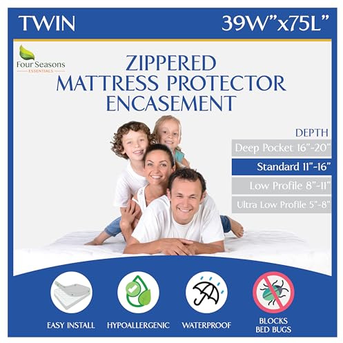 Twin Size Zippered Bed Bug Mattress Protector Waterproof Encasement Hypoallergenic Premium Bedbug Cover White