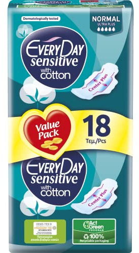 EveryDay Sensitive Cotton Assorbenti Ultra con Ali, Filtrante con Cotone, 18 Unità