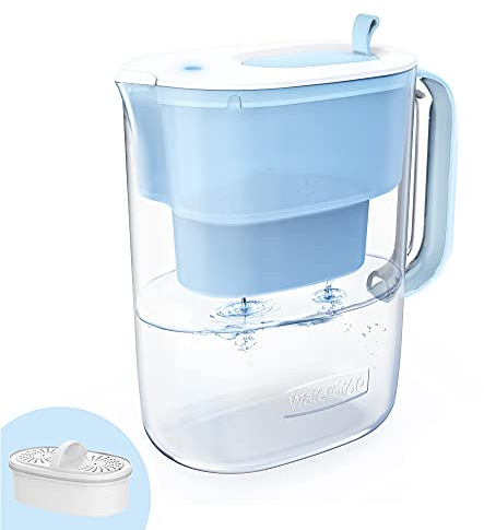 Waterdrop 200-Gallon Long-Life 10-Cup Water Filter Pitcher with 1 Filter, NSF Certified, 5X Times Lifetime, Reduces PFOA/PFOS, Chlorine, BPA Free, Blue