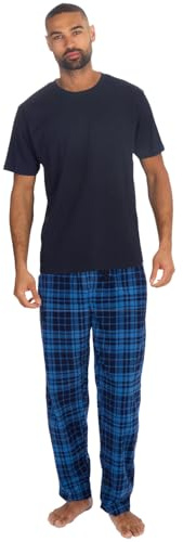 Style It Up Mens Short Sleeve Pyjama Set Cotton Top Brushed Fleece Bottoms PJ Loungewear/Nightwear (NAVY-BLUE, L)