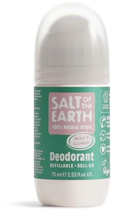 Salt of the Earth Natural – Deodorant i rullform – Melon & Gurka 75ml | Påfyllningsbar, långvarigt skydd, vegansk formula med ingredienser av 100% naturligt ursprung, Cruelty Free International